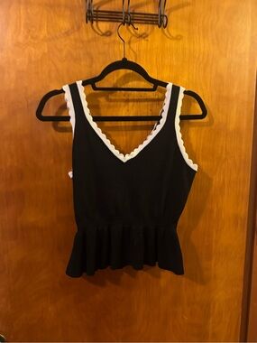 Express Black Peplum Tank with White Scalloped Trim